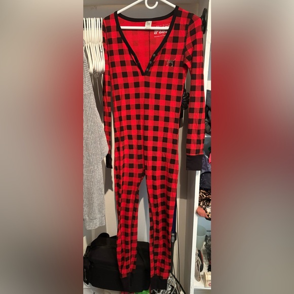 RARE VS PINK Plaid Onesie Pajamas Butt Flap PJs S Victoria’s Secret Bodysuit - Picture 9 of 10